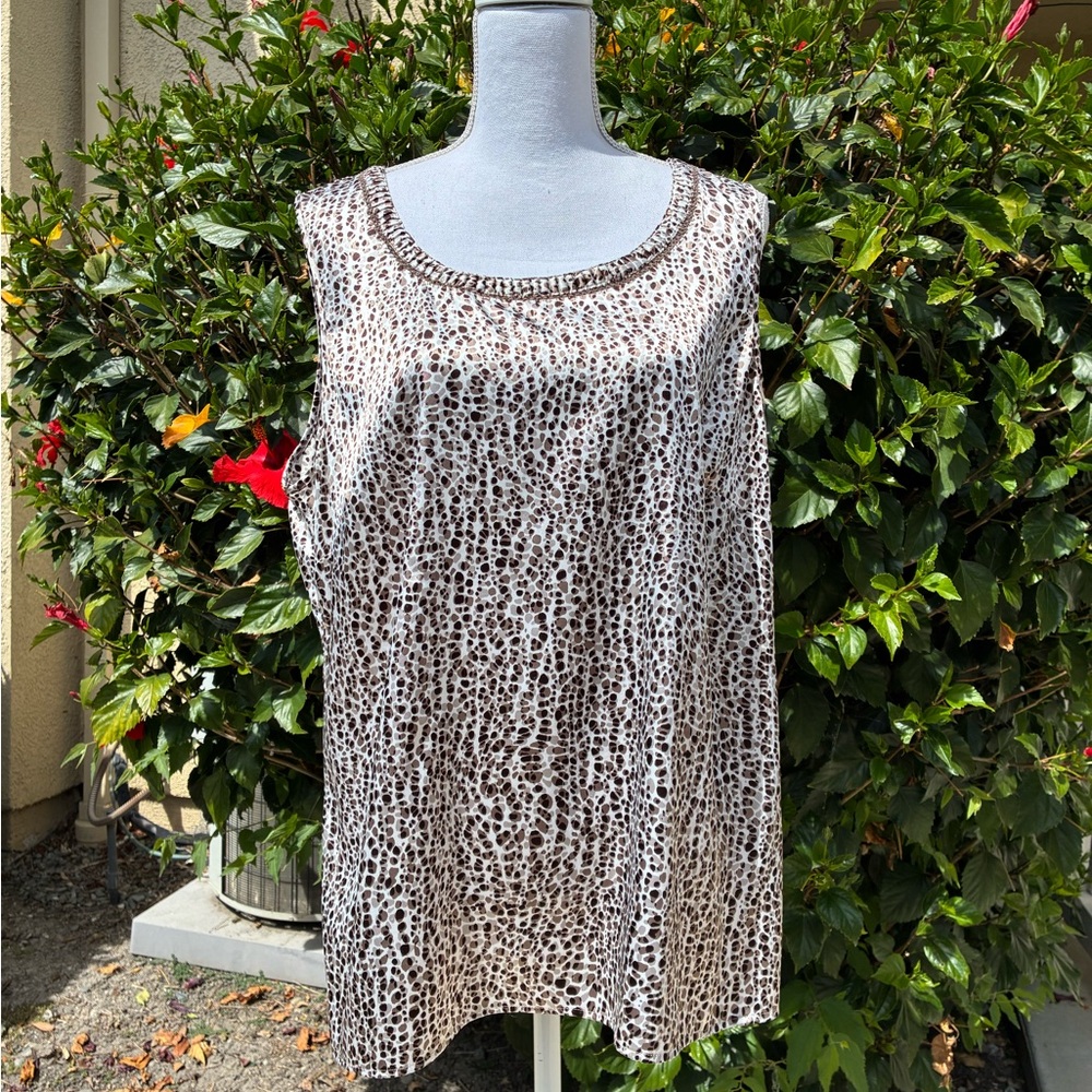 Chico’s Sleeveless Satin Animal Print Tank Top XL